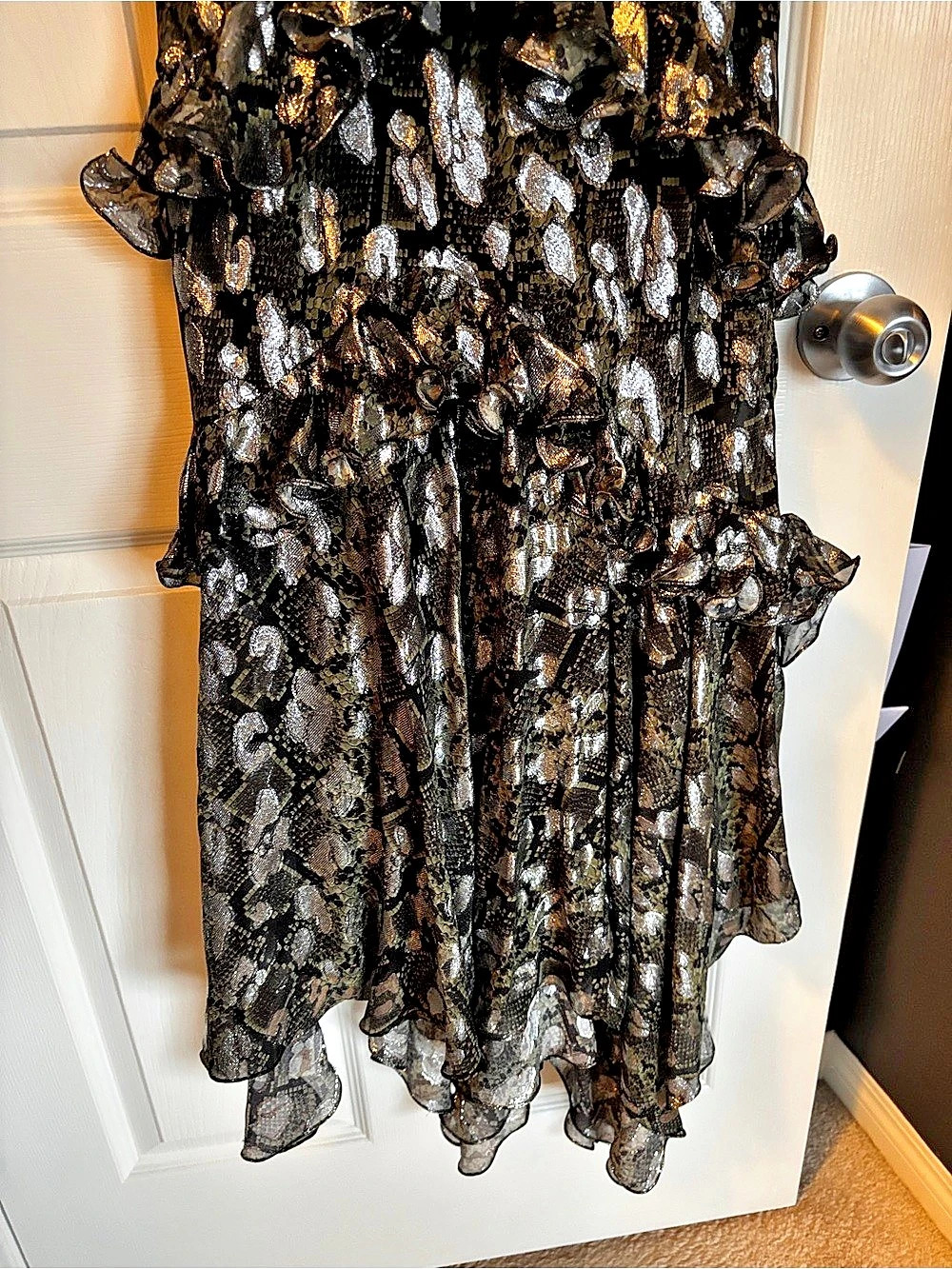 Michael Kors Collection Spruce Python Leopard Metallic Silk Ruffle Dress, US 8 - Picture 5 of 16